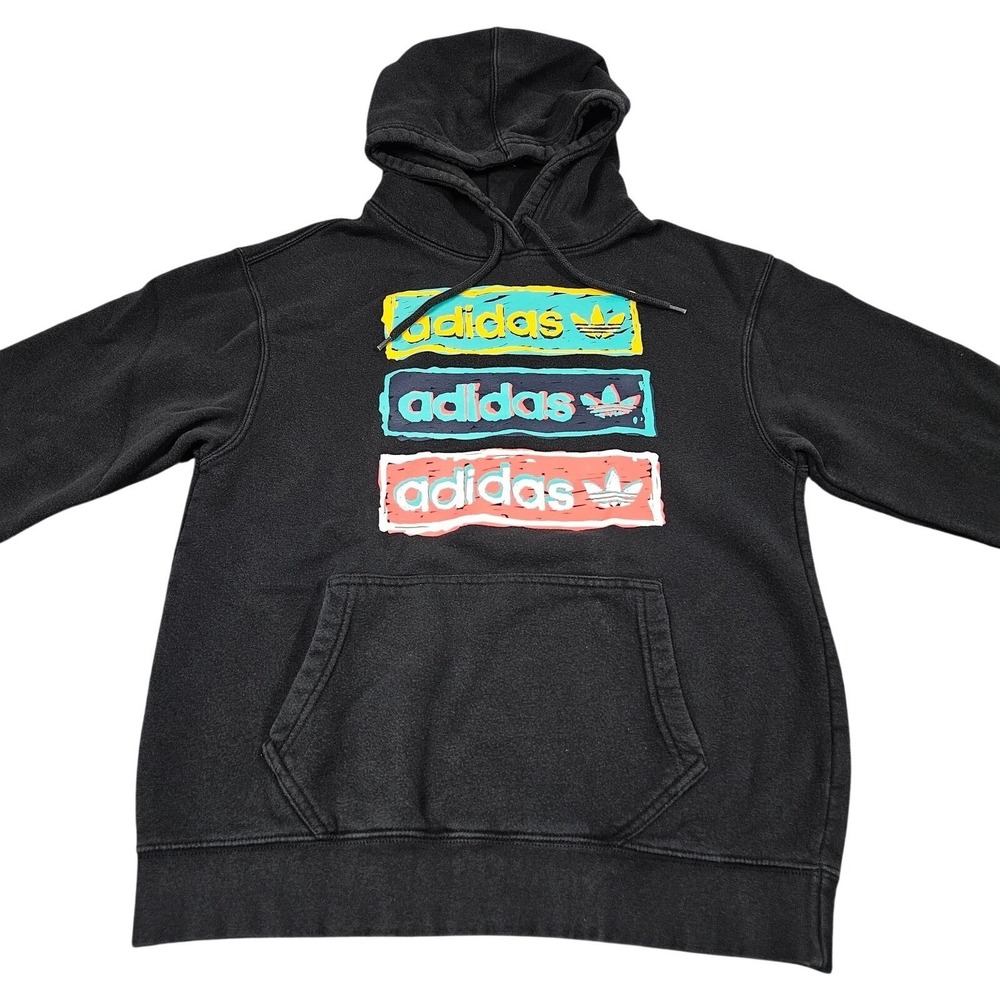 Adidas Hoodie S Black Trefoil Logo Graphic Pullover Streetwear Casual Athleisure